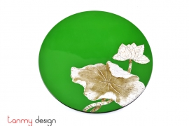 Green round lacquer dish attached with eggshell lotus 25 cm( not included with stand)